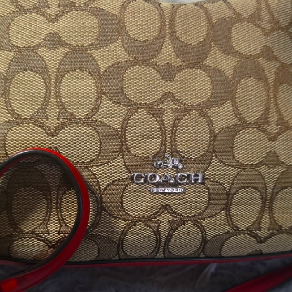 Coach Brown Signiture Mono W/ Red & Silver Hardware Crossbody (EUC)✨️❤️✨️ - Picture 5 of 9